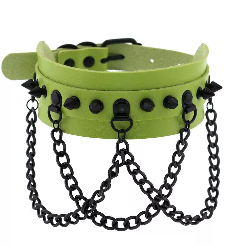 Gothic Leather Chokers - Green Set Choker - The Burner Shop