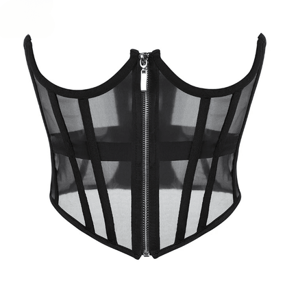 Gothic Mesh Zip up Corset Top Corsets - The Burner Shop