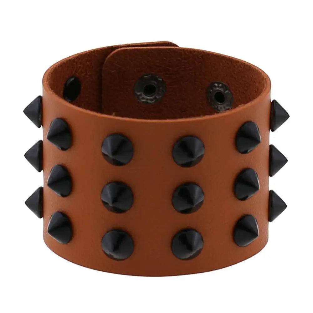 Gothic Spike Rivets Leather Wristband Bracelets - The Burner Shop