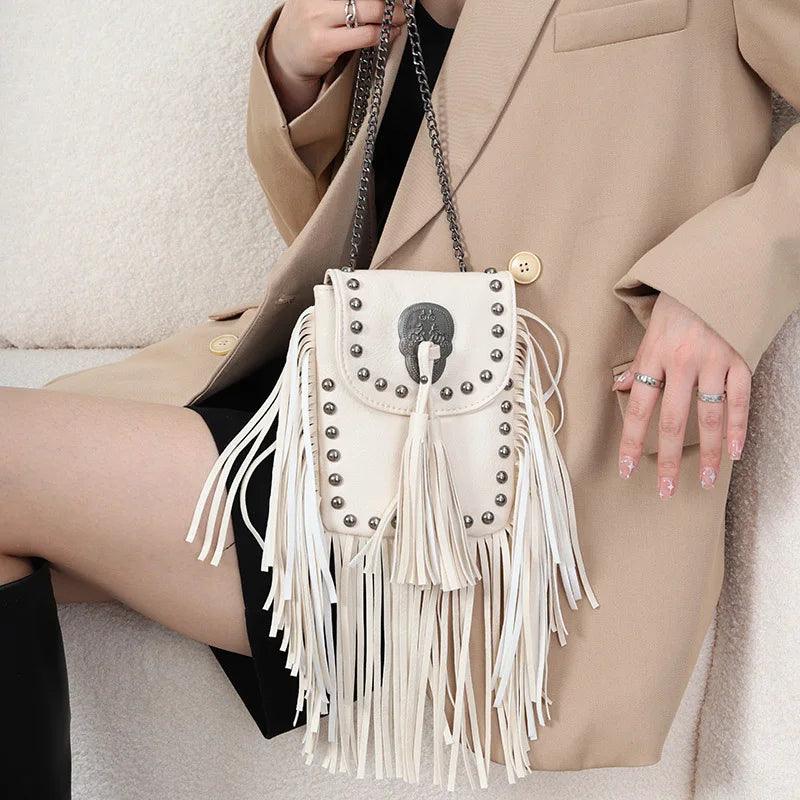 Square Shoulder Bag with Tassels Bags - The Burner Shop