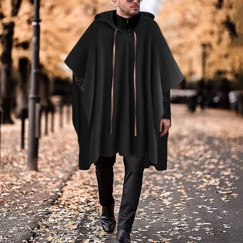 Black hooded poncho on sale mens