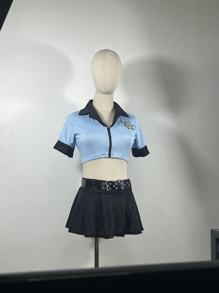 Blue Sexy Police Uniform 6Pcs Costumes - The Burner Shop