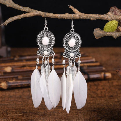 Bohemian Long Feather Dangle Earrings Earrings - The Burner Shop