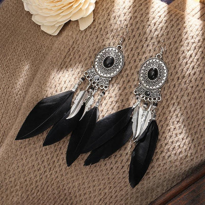 Bohemian Long Feather Dangle Earrings Earrings - The Burner Shop