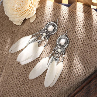 Bohemian Long Feather Dangle Earrings Earrings - The Burner Shop