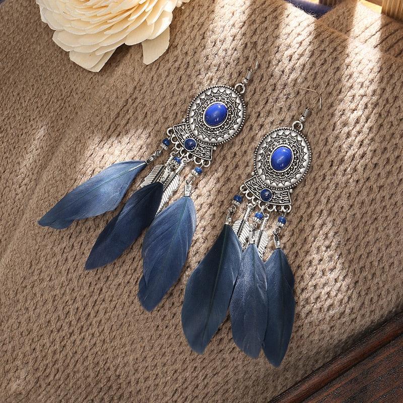 Bohemian Long Feather Dangle Earrings Earrings - The Burner Shop