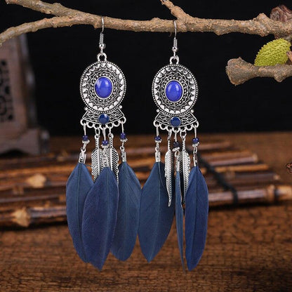 Bohemian Long Feather Dangle Earrings Earrings - The Burner Shop