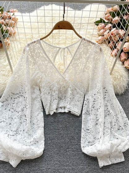 Bohemian V-Neck Lace Blouse Tops - The Burner Shop