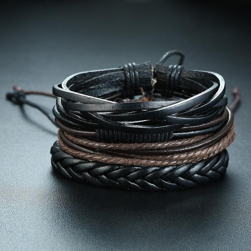 Boho Braided Wrap Leather Wristbands Set Bracelets - The Burner Shop