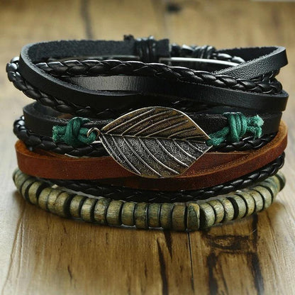 Boho Braided Wrap Leather Wristbands Set Bracelets - The Burner Shop