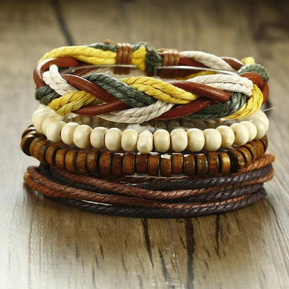 Boho Braided Wrap Leather Wristbands Set Bracelets - The Burner Shop