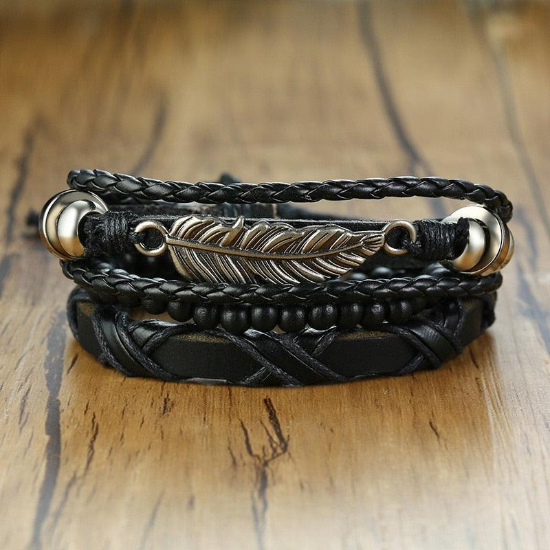 Boho Braided Wrap Leather Wristbands Set Bracelets - The Burner Shop