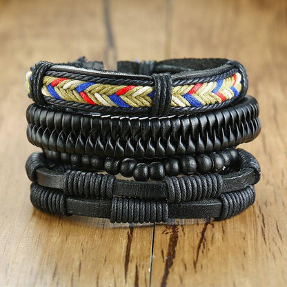 Boho Braided Wrap Leather Wristbands Set Bracelets - The Burner Shop