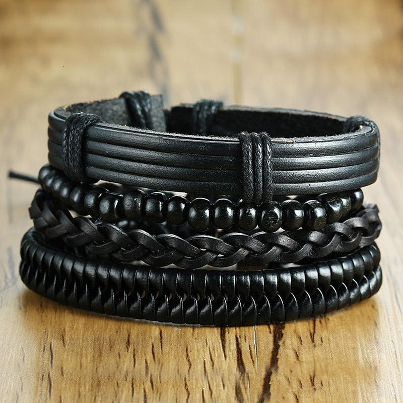 Boho Braided Wrap Leather Wristbands Set Bracelets - The Burner Shop