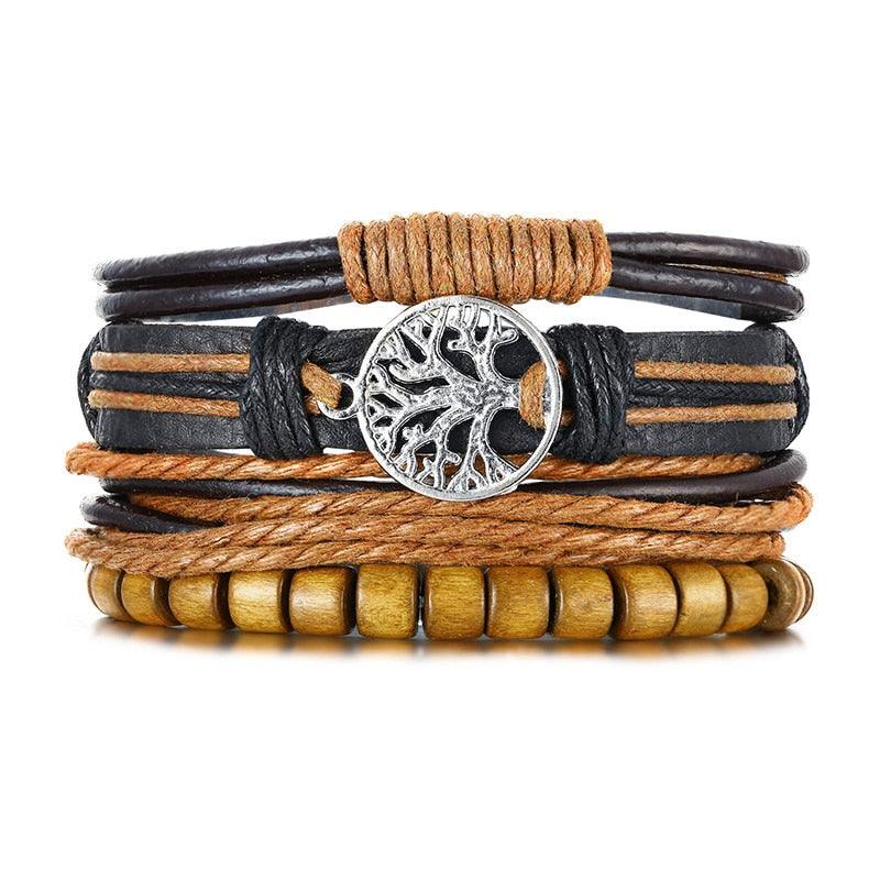 Boho Braided Wrap Leather Wristbands Set Bracelets - The Burner Shop