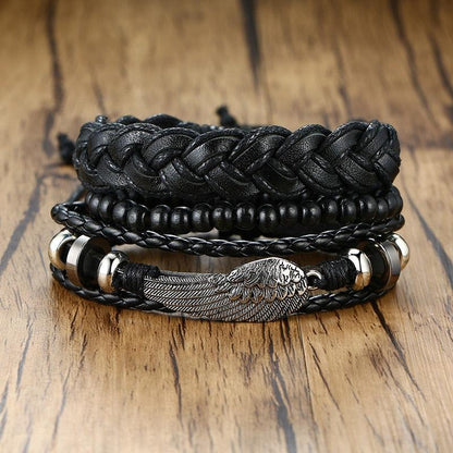 Boho Braided Wrap Leather Wristbands Set Bracelets - The Burner Shop