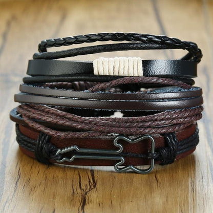 Boho Braided Wrap Leather Wristbands Set Bracelets - The Burner Shop