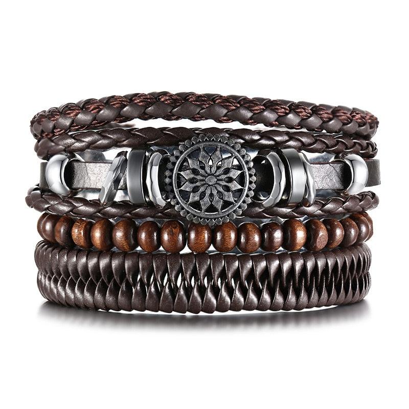 Boho Braided Wrap Leather Wristbands Set Bracelets - The Burner Shop