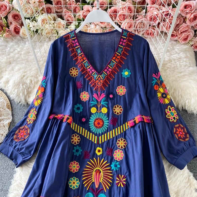 Embroidered Dress for Women Green