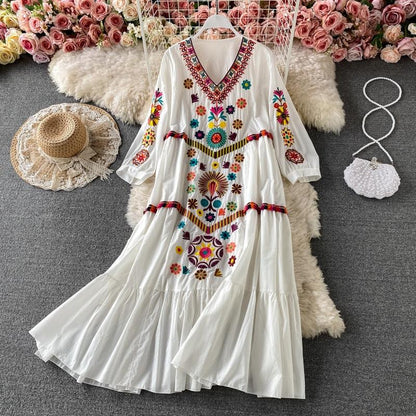 Boho Chic Floral Embroidery Dress – The Burner Shop