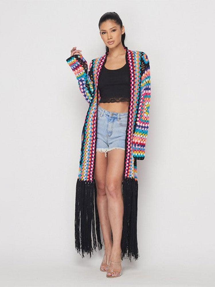 Boho Handmade Fringed Crochet Cardigan Cardigans - The Burner Shop