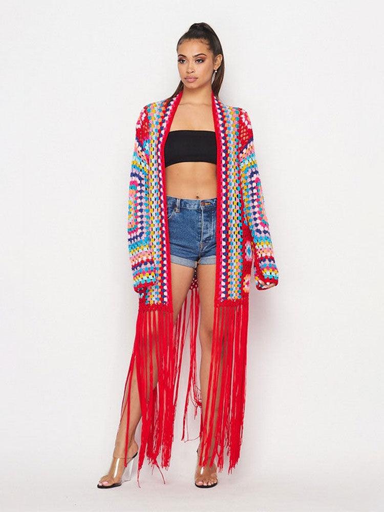 Boho Handmade Fringed Crochet Cardigan Cardigans - The Burner Shop