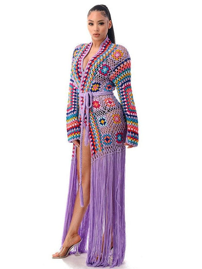 Boho Handmade Fringed Crochet Cardigan Cardigans - The Burner Shop