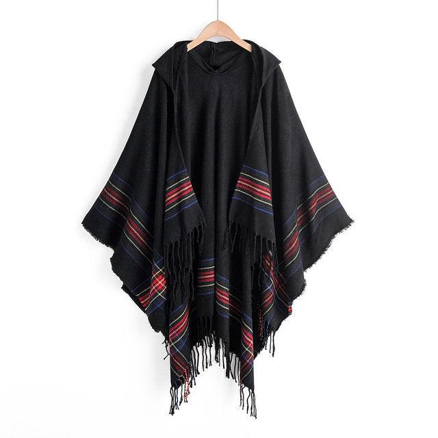 Boho Hooded Shawl Poncho Ponchos - The Burner Shop