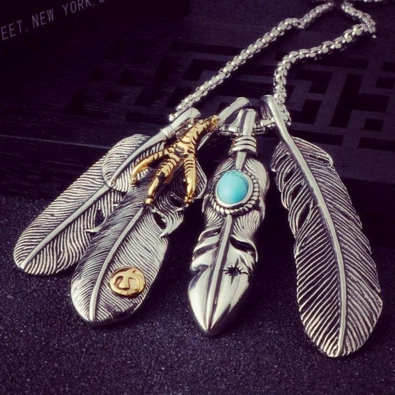 Boho Leaf & Feather Pendant Necklaces - The Burner Shop