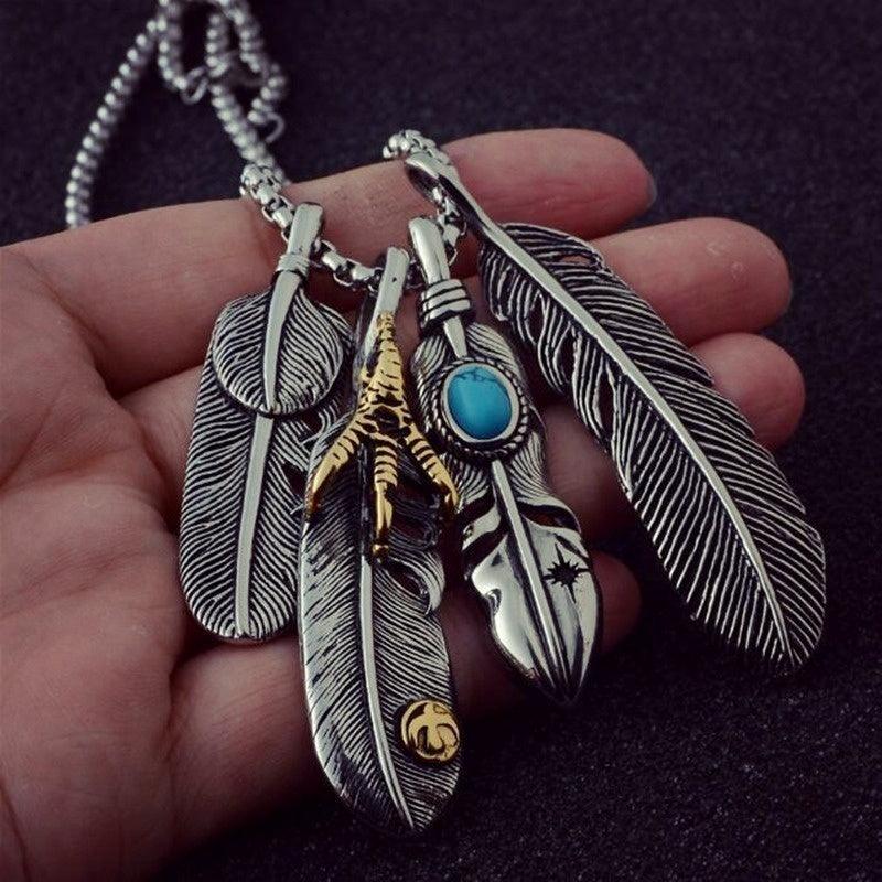 Boho Leaf & Feather Pendant Necklaces - The Burner Shop