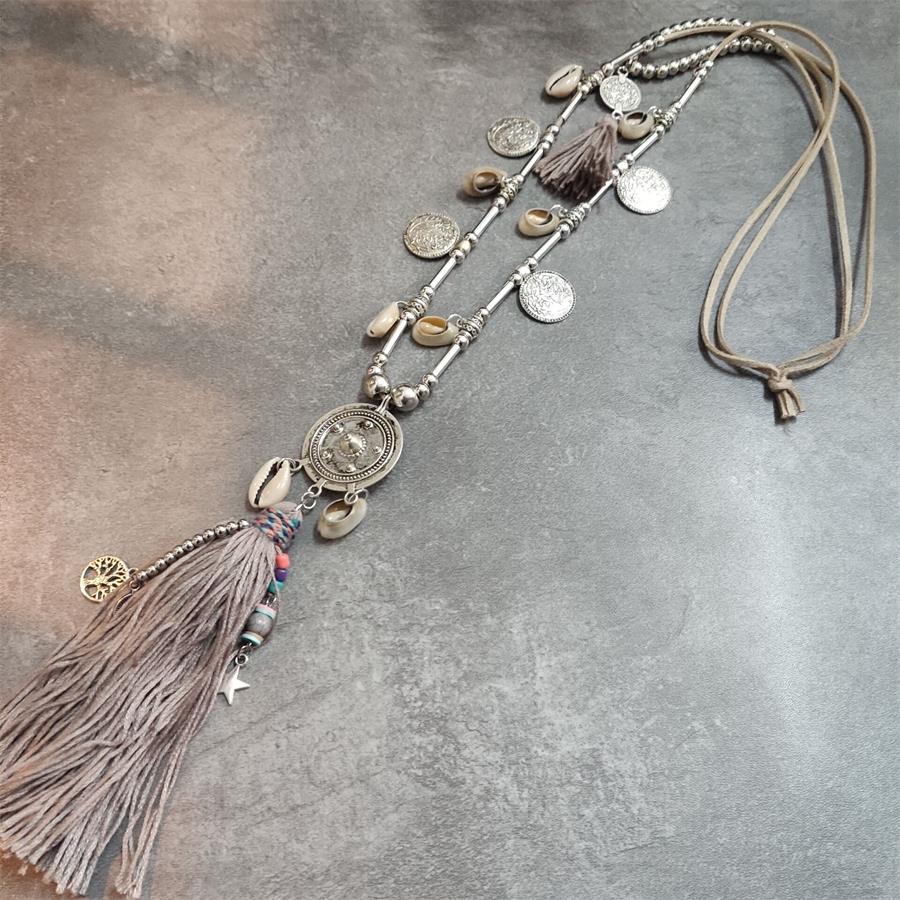 Handmade Boho Knotted Long Necklace with Bronze Pendant | Handmade Jewelry