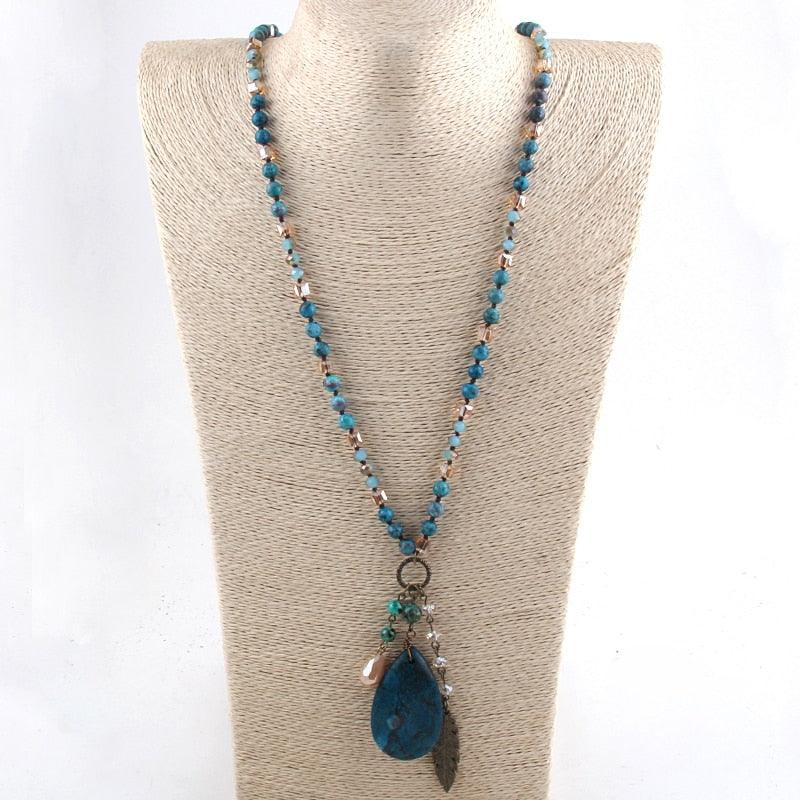 Boho Multi Glass/Stones Necklace with Drop Pendant Necklaces - The Burner Shop