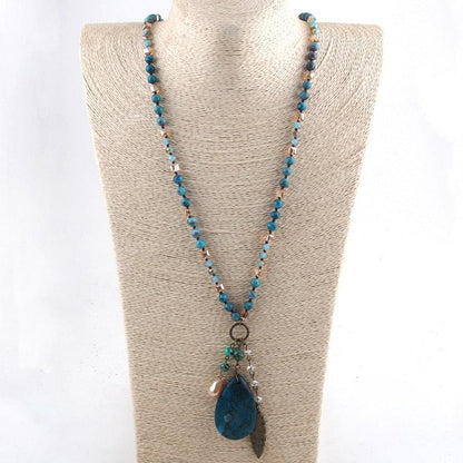 Boho Multi Glass/Stones Necklace with Drop Pendant Necklaces - The Burner Shop