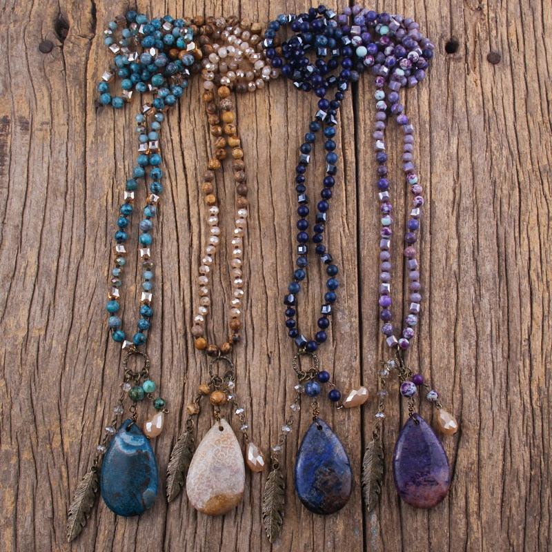 Boho Multi Glass/Stones Necklace with Drop Pendant Necklaces - The Burner Shop