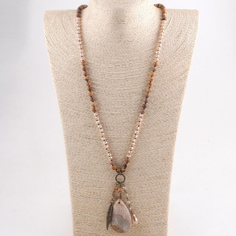 Boho Multi Glass/Stones Necklace with Drop Pendant Necklaces - The Burner Shop