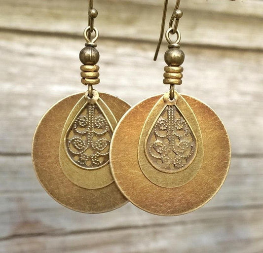 Ethnic Round Carved Earrings Earrings - The Burner Shop