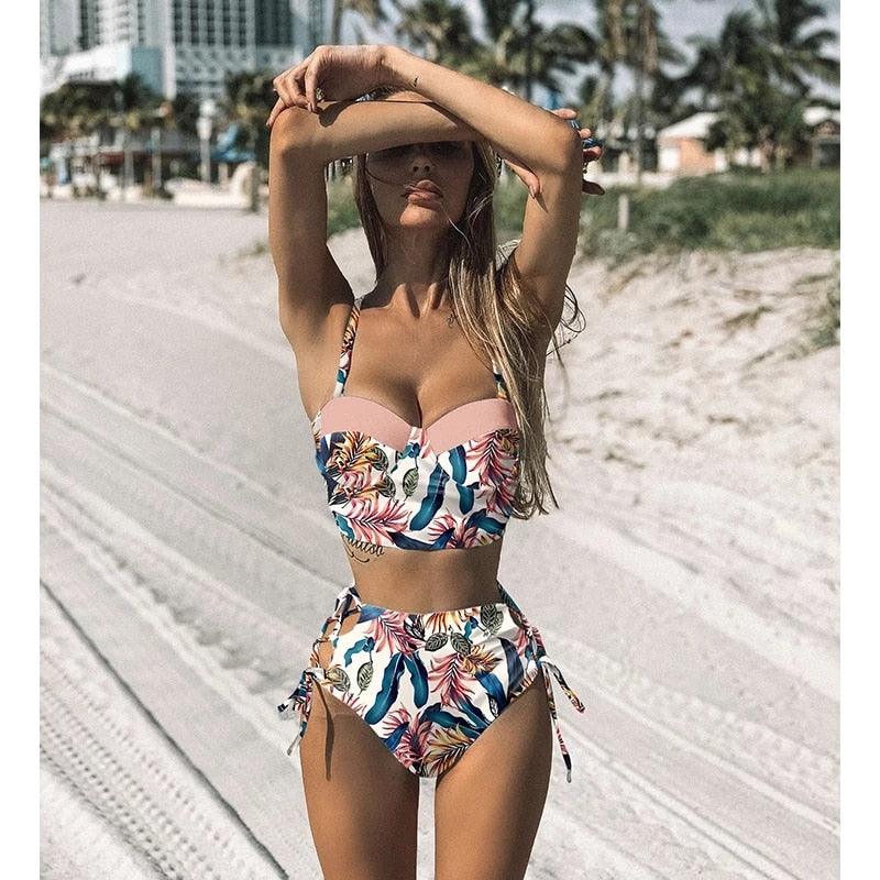 Floral Boho High Waist Bikini Set Swimwear - The Burner Shop