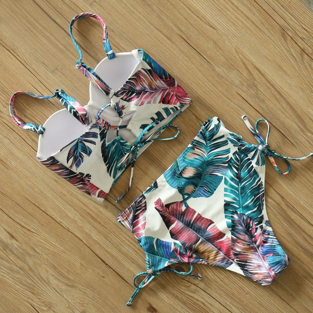 Floral Boho High Waist Bikini Set Swimwear - The Burner Shop