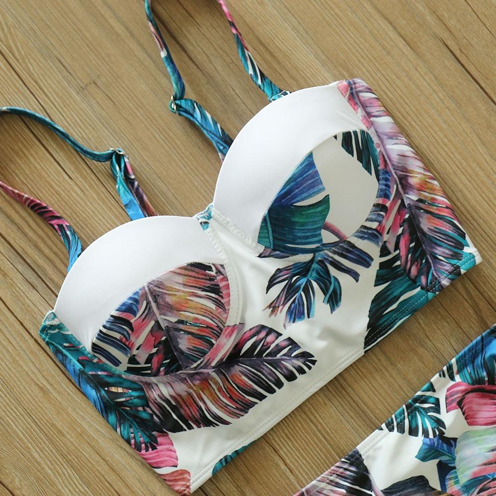 Floral Boho High Waist Bikini Set Swimwear - The Burner Shop