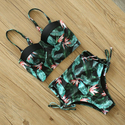 Floral Boho High Waist Bikini Set Swimwear - The Burner Shop