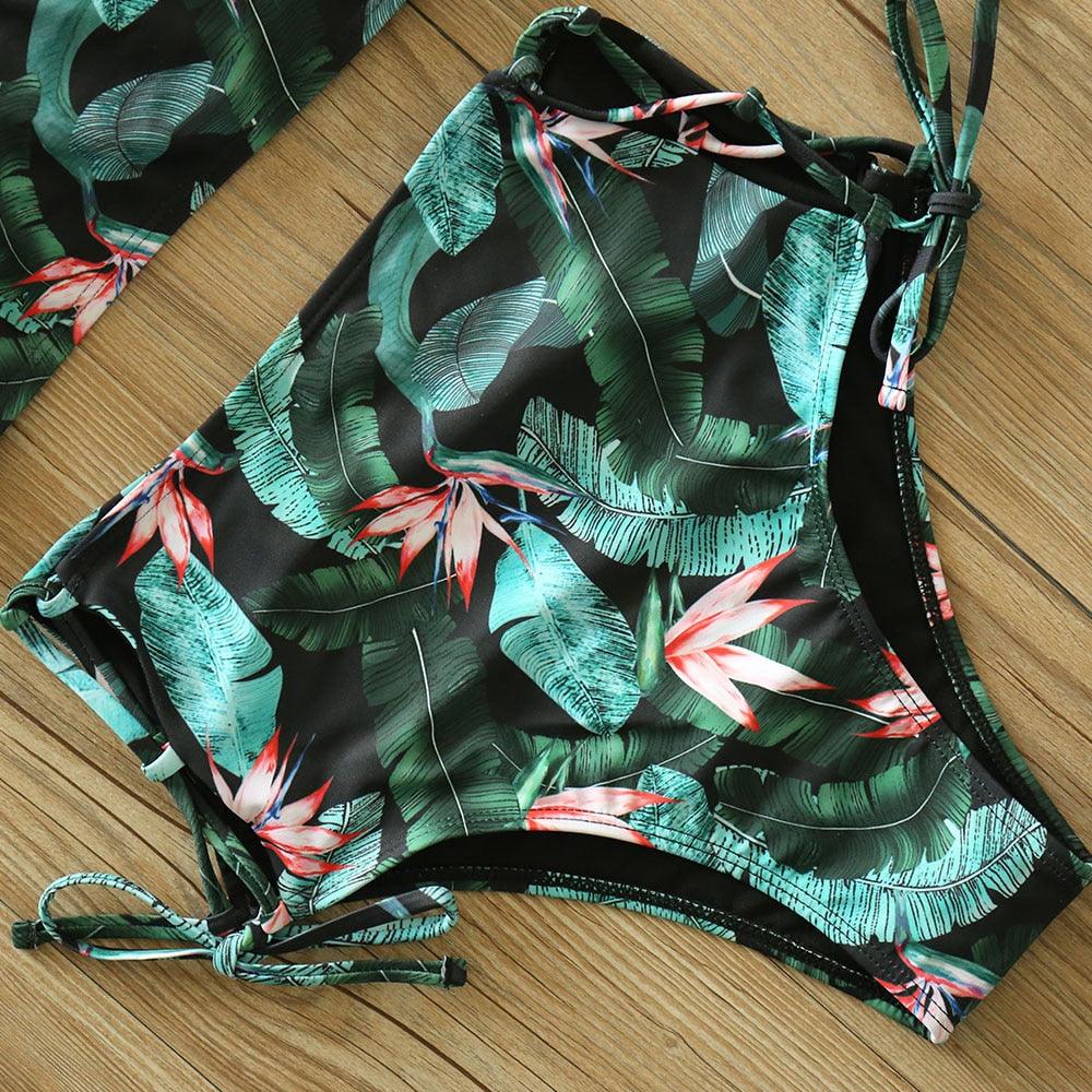 Floral Boho High Waist Bikini Set Swimwear - The Burner Shop