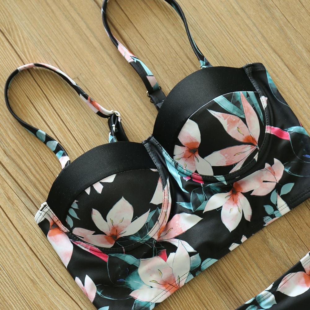 Floral Boho High Waist Bikini Set Swimwear - The Burner Shop