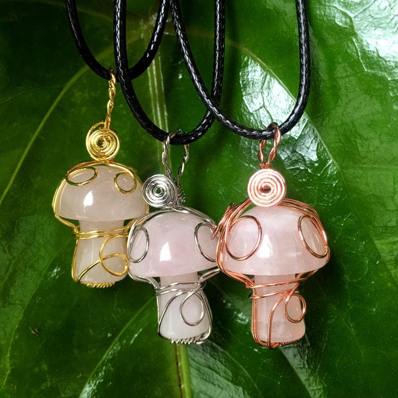 Handmade mushroom Crystal on sale necklaces