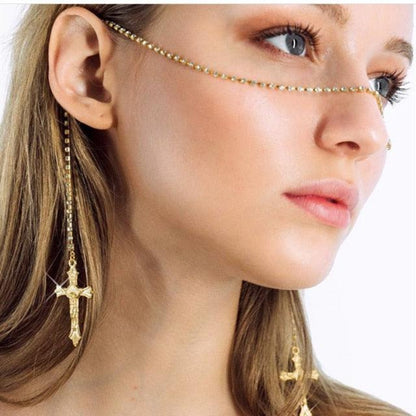 Long Chain Cross Face Accessory Face Jewelry - The Burner Shop