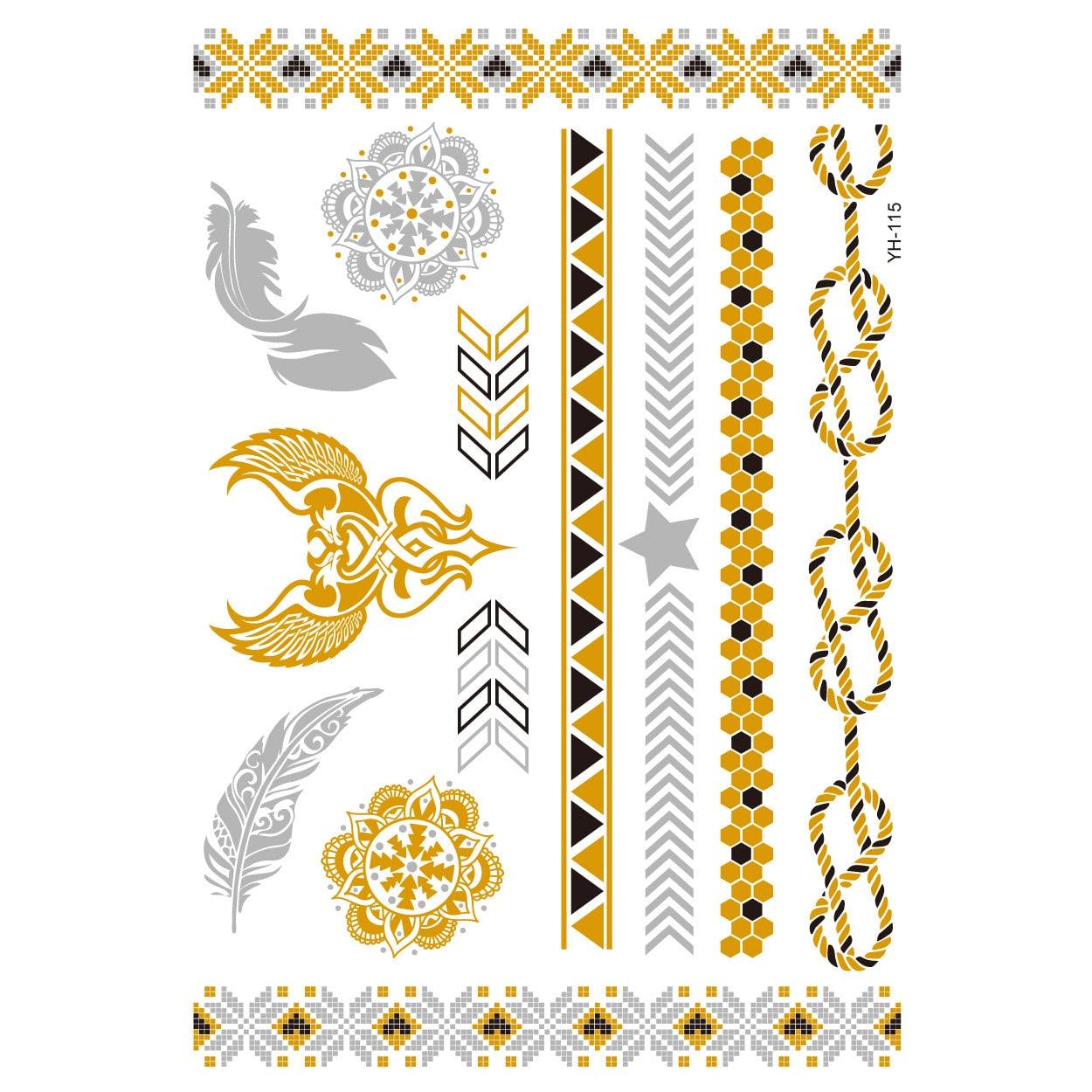 Bellaven Temporary Tattoos,Metallic,5 Large Sheets Gold Silver Glitter,  Color Flash Fake Waterproof Tattoo Stickers-For Adults or Kids - Walmart.com