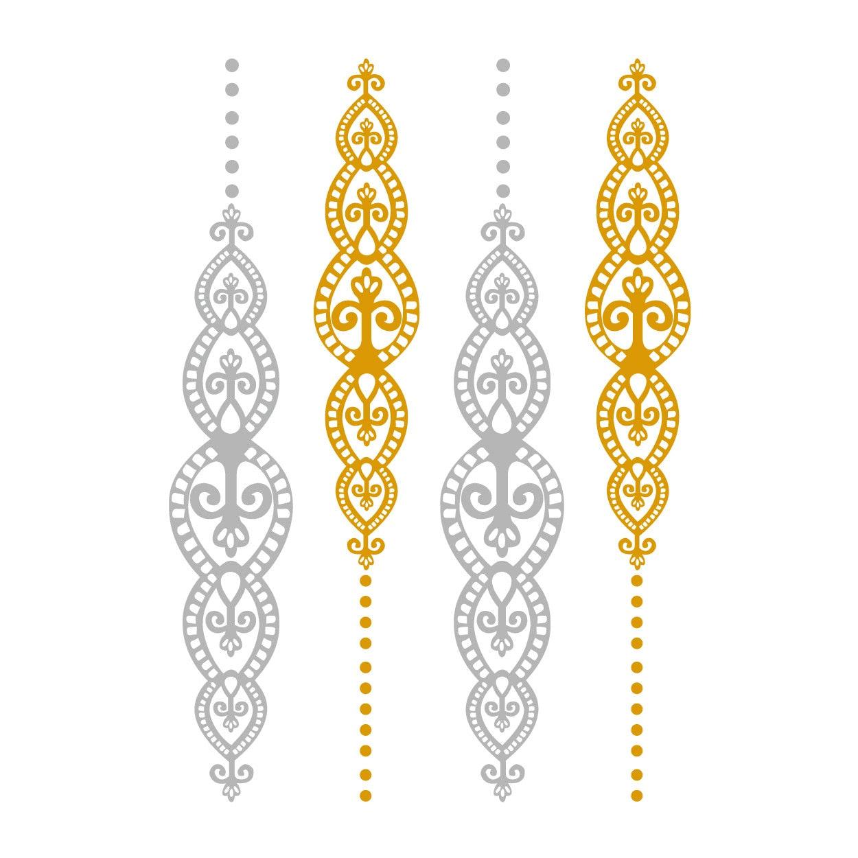 Temporary Boho Metallic Tattoos for Women Girls | Gold Silver Shimmer  Designs Jewelry Tattoos | 80+ Color Fake Waterproof Tattoo Stickers Henna  Body Paints (Pattern 1) - Walmart.com