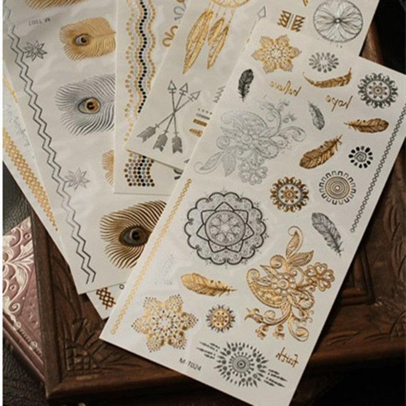 WffDirect Temporary Tattoos,Metallic,5 Large Sheets Gold India | Ubuy