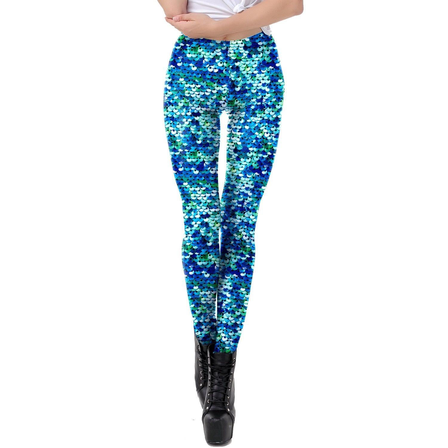 JUST BUY IT Mermaid Shiny Dotted Dragon Fish Scale Leggings Fashion Open  Bright Color 