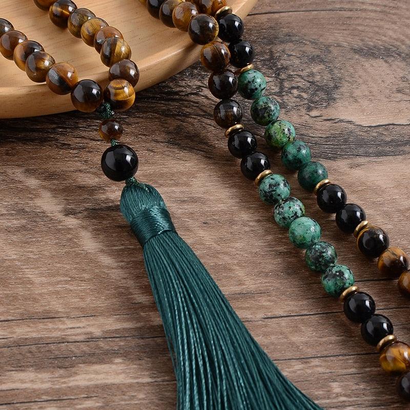 Tiger Eye Green Black Beaded Necklace Necklaces - The Burner Shop