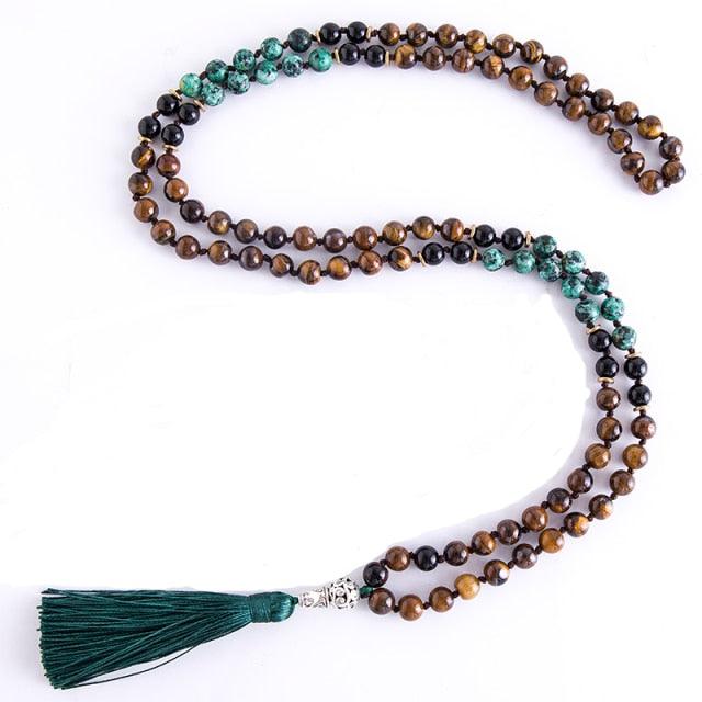 Tiger Eye Green Black Beaded Necklace Necklaces - The Burner Shop